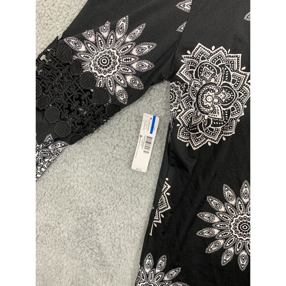 NWT NEW DIRECTIONS Asymmetrical Cut Window-sleeve Knit Lace Black Mandal XL Top - Picture 5 of 9